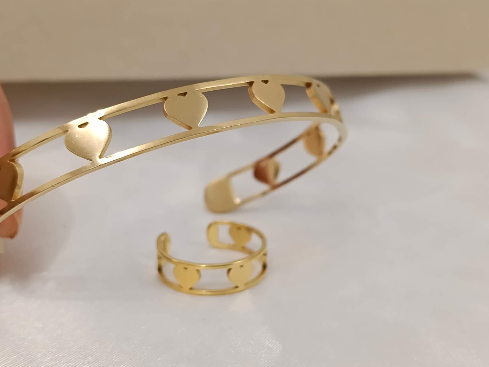 Ensemble bracelet cœur et bague en acier inoxydable