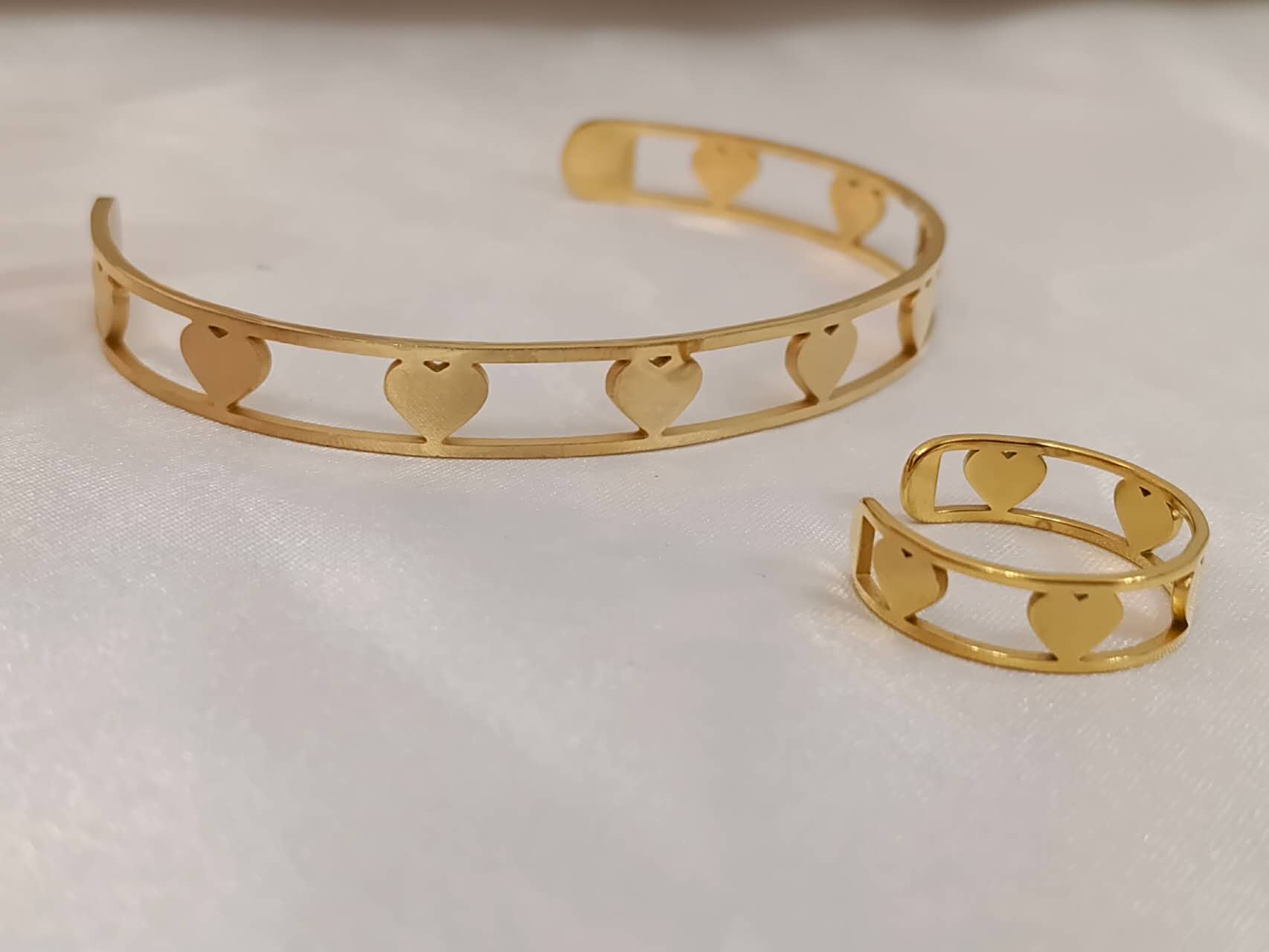 Ensemble bracelet cœur et bague en acier inoxydable