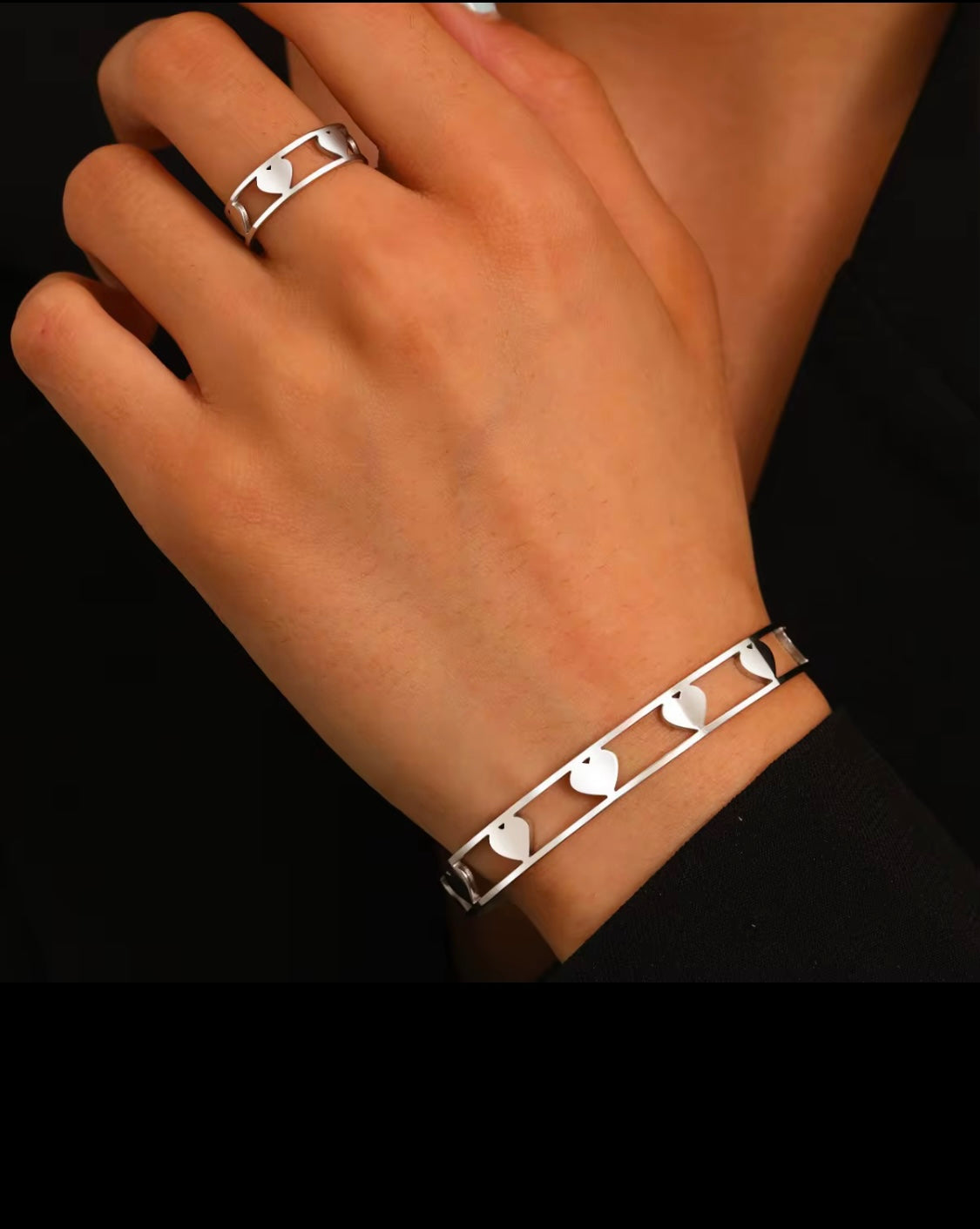 Ensemble bracelet cœur et bague en acier inoxydable