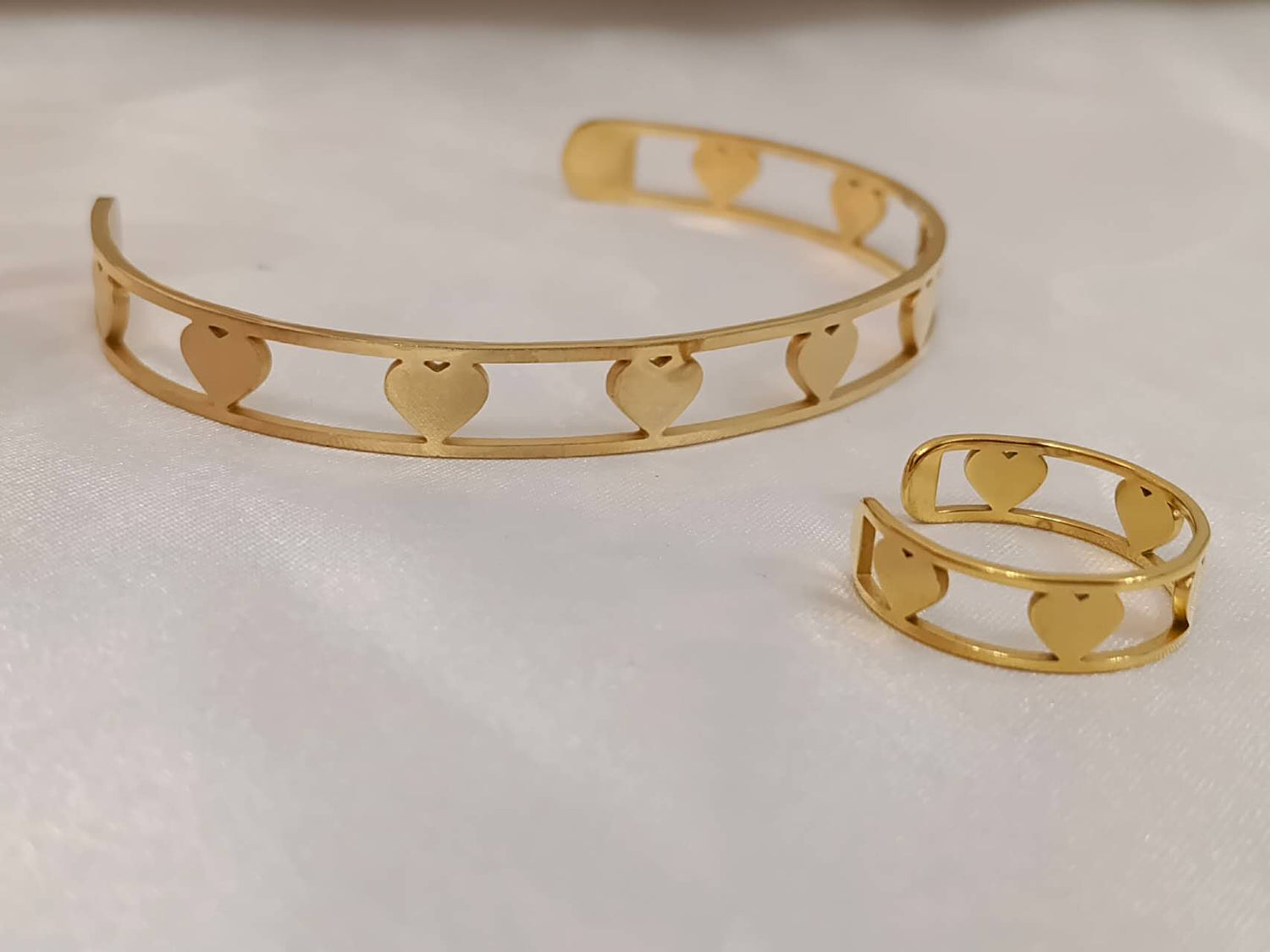 Ensemble bracelet cœur et bague en acier inoxydable