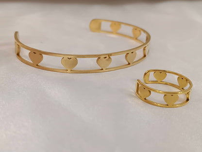 Ensemble bracelet cœur et bague en acier inoxydable