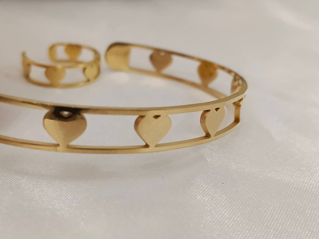 Ensemble bracelet cœur et bague en acier inoxydable
