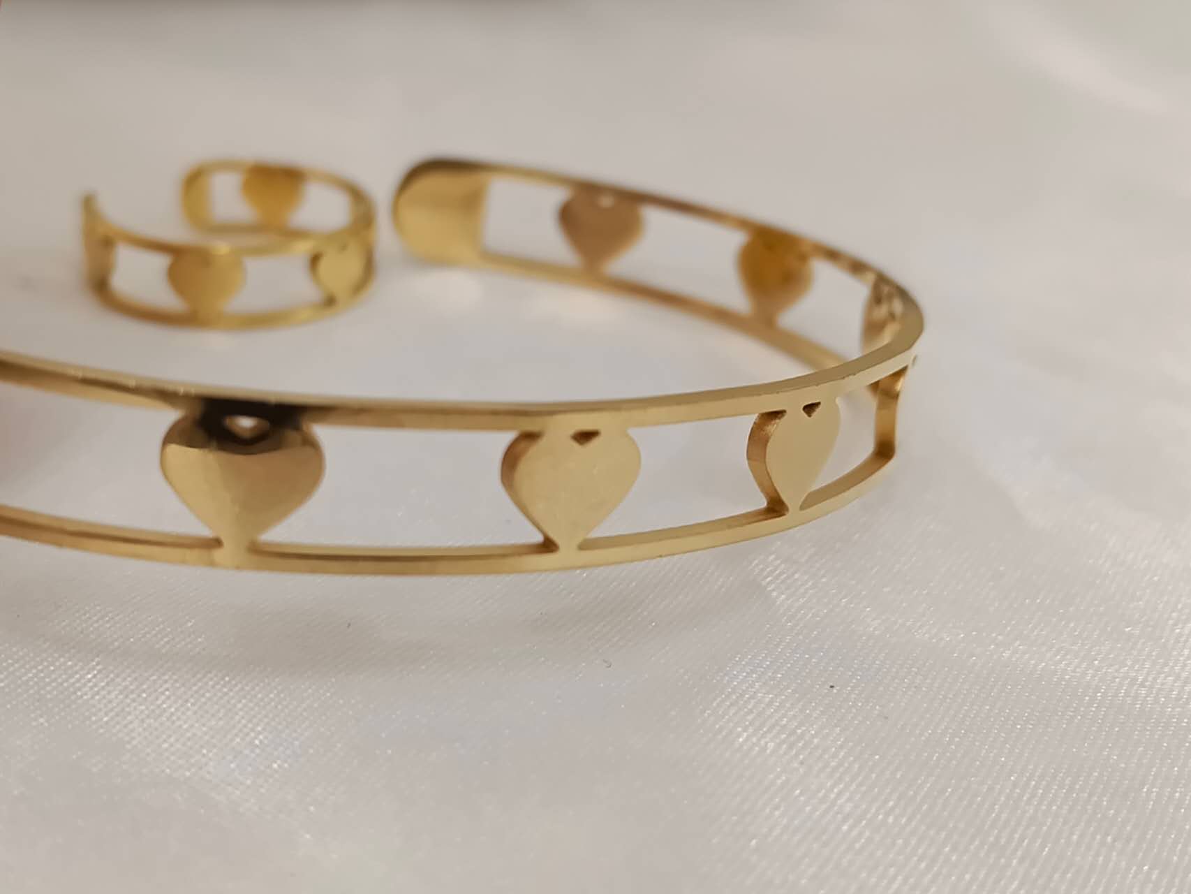 Ensemble bracelet cœur et bague en acier inoxydable