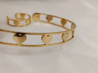 Ensemble bracelet cœur et bague en acier inoxydable