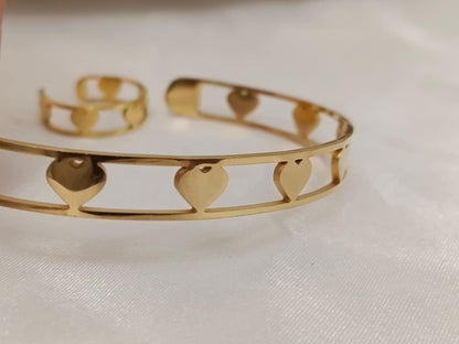 Ensemble bracelet cœur et bague en acier inoxydable